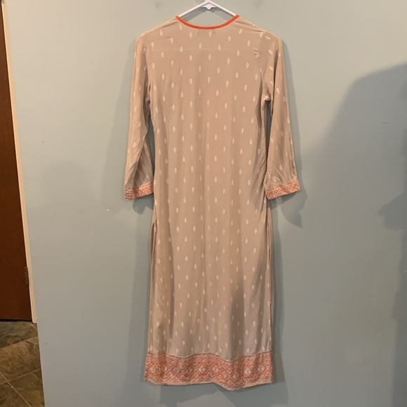 Kurta Embroidered Long Sleeve Lightweight Beige Orange Women’s XS - Picture 6 of 8
